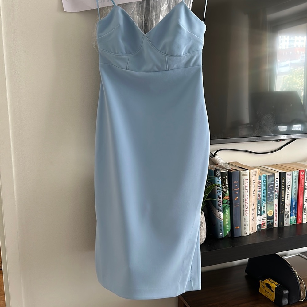 Likely midi baby blue dress. Size 2. Only worn twice